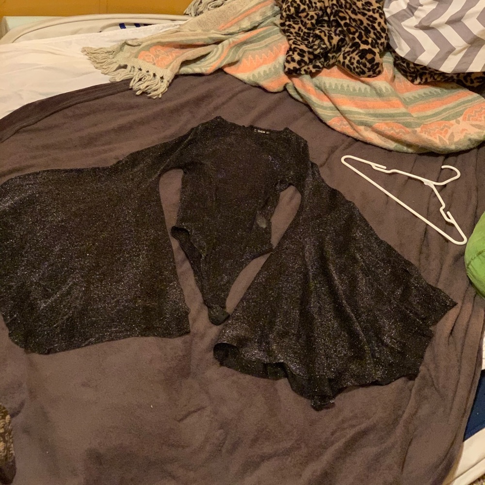 Sparkly sheer bell sleeve bodysuit
